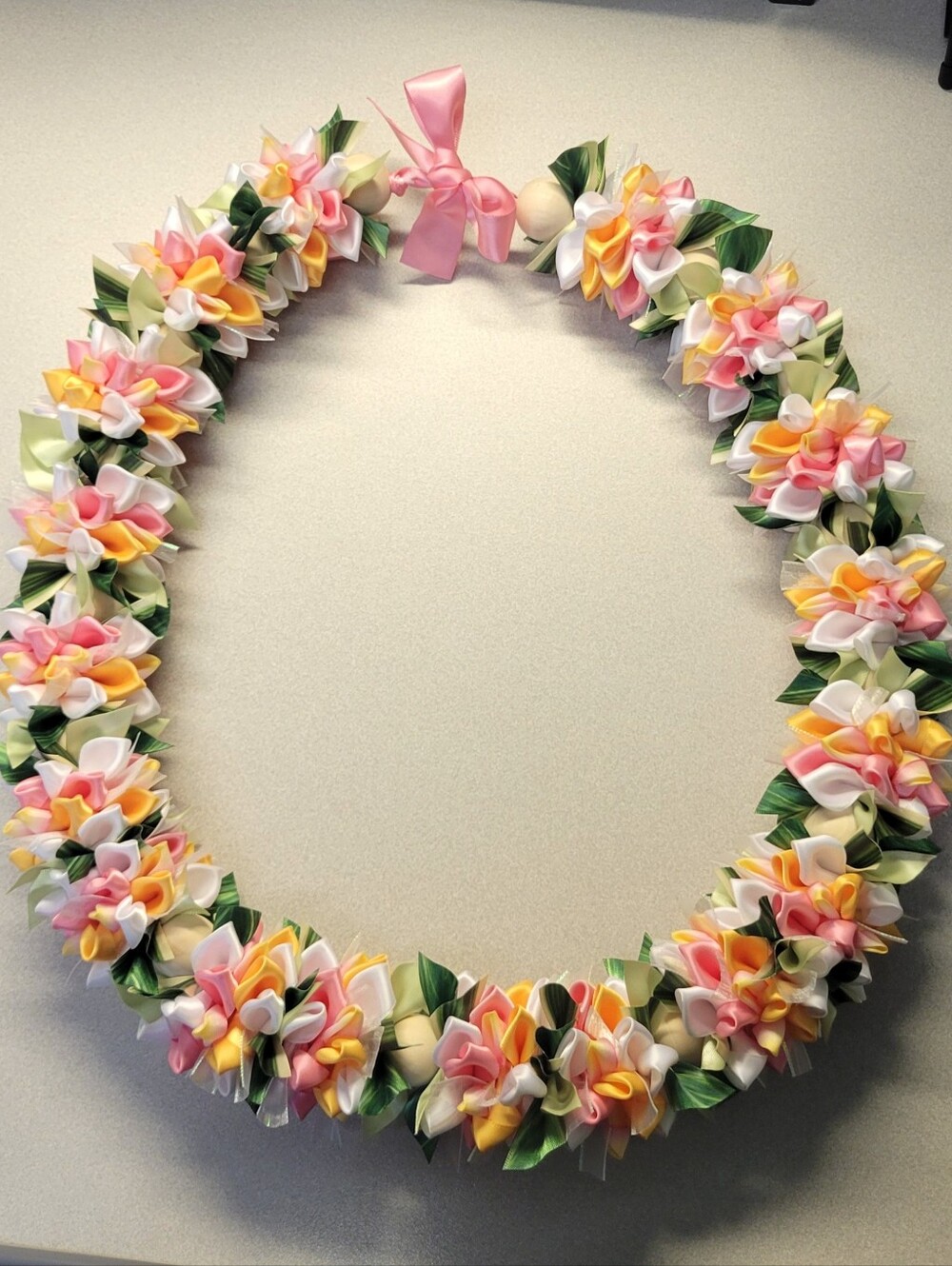 Luxury Handmade Hawaiian Ribbon Lei | Pastel Pink + Gold